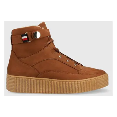 Kožené sneakers boty Tommy Hilfiger Warmlined Lace Up Boot hnědá barva