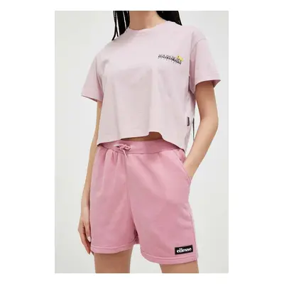 Kraťasy Ellesse dámské, růžová barva, s aplikací, high waist