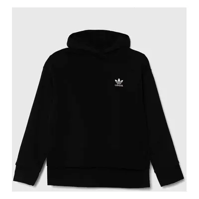 Dětská mikina adidas Originals černá barva, s kapucí, hladká