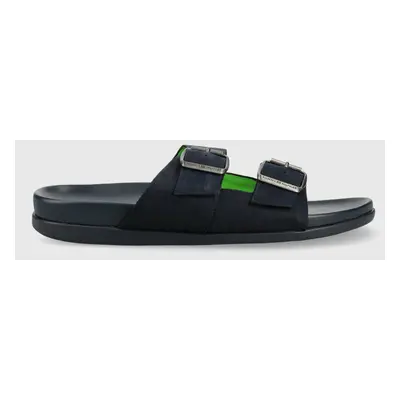 Semišové pantofle Tommy Hilfiger HILFIGER NUBUCK BUCKLES SANDAL pánské, tmavomodrá barva, FM0FM0