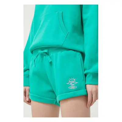 Kraťasy Rip Curl dámské, zelená barva, s aplikací, high waist