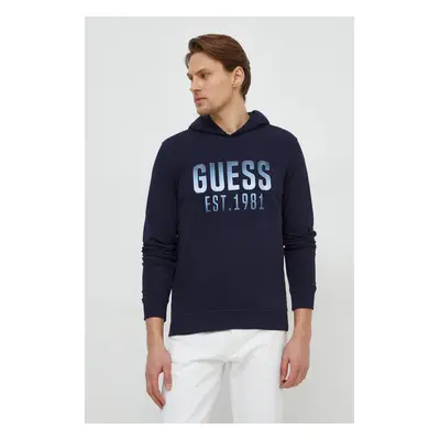 Mikina Guess BEAU pánská, tmavomodrá barva, s kapucí, aplikací, M4RQ36 KBK32