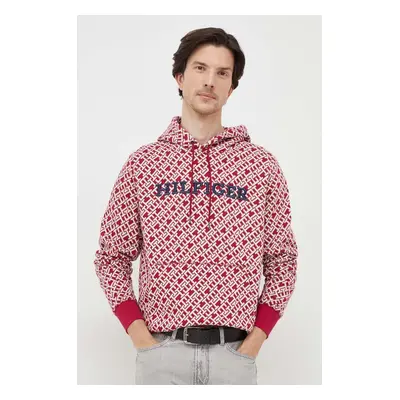 Mikina Tommy Hilfiger pánská, vínová barva, s kapucí, vzorovaná, MW0MW34186