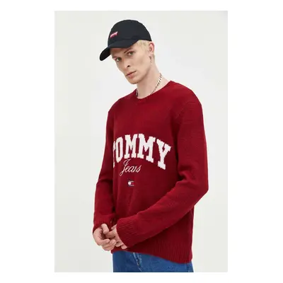 Svetr Tommy Jeans pánský, vínová barva