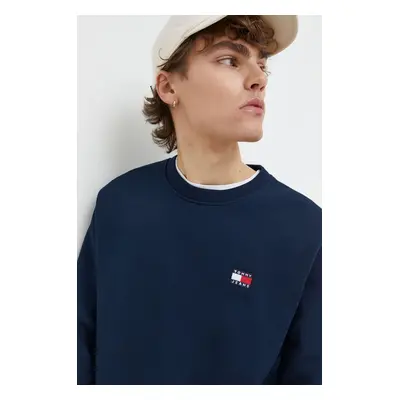 Bavlněná mikina Tommy Jeans pánská, tmavomodrá barva, hladká, DM0DM17986