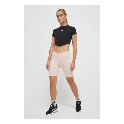 Kraťasy Reebok dámské, růžová barva, hladké, high waist