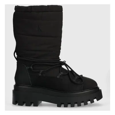 Sněhule Calvin Klein Jeans FLATFORM SNOW BOOT NYLON WN černá barva, YW0YW01146