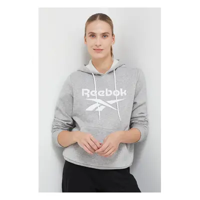 Mikina Reebok dámská, šedá barva, s kapucí, s potiskem