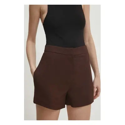 Kraťasy Answear Lab dámské, hnědá barva, hladké, high waist