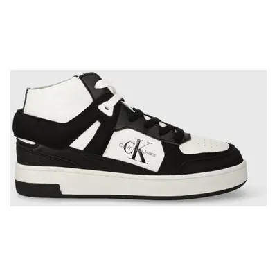 Kožené sneakers boty Calvin Klein Jeans BASKET CUPSOLE HIGH MIX ML FAD černá barva, YW0YW01300