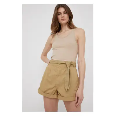 Bavlněné šortky Pepe Jeans Kaylee Short dámské, zelená barva, hladké, high waist