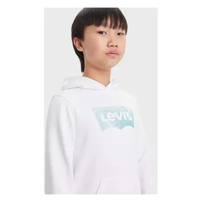 Dětská mikina Levi's LVB PALM BATWING FILL HOODIE bílá barva, s kapucí, s potiskem