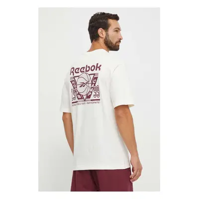 Bavlněné tričko Reebok Classic Basketball béžová barva, s potiskem