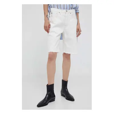 Bavlněné šortky Polo Ralph Lauren bílá barva, hladké, high waist