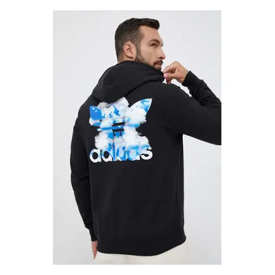 Bavlněná mikina adidas Originals pánská, černá barva, s kapucí, s potiskem