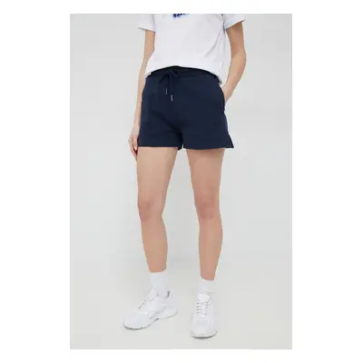 Bavlněné šortky Pepe Jeans tmavomodrá barva, hladké, high waist