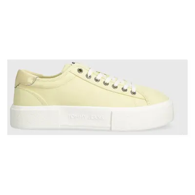 Tenisky Tommy Jeans TJW FOXING FLATFORM SNEAKER dámské, žlutá barva, EN0EN02480