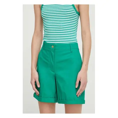 Kraťasy Tommy Hilfiger dámské, zelená barva, hladké, high waist, WW0WW41769