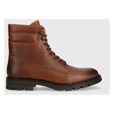 Kožené boty Tommy Hilfiger WARM PADDED HILFIGER LTH BOOT pánské, hnědá barva, FM0FM04802