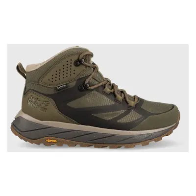 Boty Jack Wolfskin Terraventure Texapore mid pánské, zelená barva, zateplené, 4051521