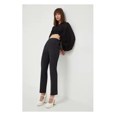 Vlněné kalhoty MSGM černá barva, jednoduché, high waist, 3641MDP15.247200