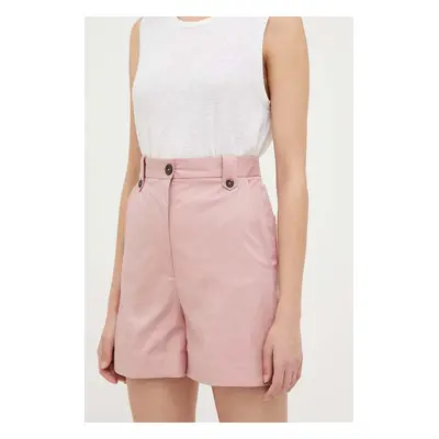 Kraťasy PS Paul Smith dámské, růžová barva, hladké, high waist