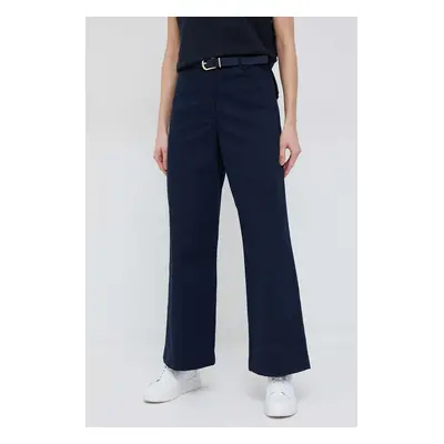 Kalhoty Tommy Hilfiger dámské, tmavomodrá barva, široké, high waist