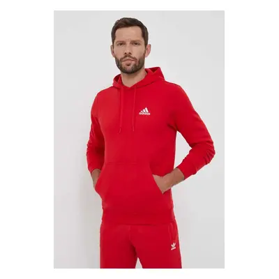 Mikina adidas pánská, červená barva, s kapucí, hladká