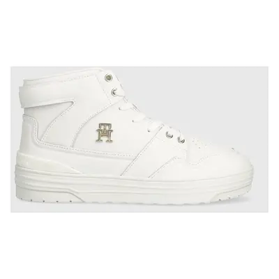 Kožené sneakers boty Tommy Hilfiger TH BASKET SNEAKER HI bílá barva, FW0FW07757