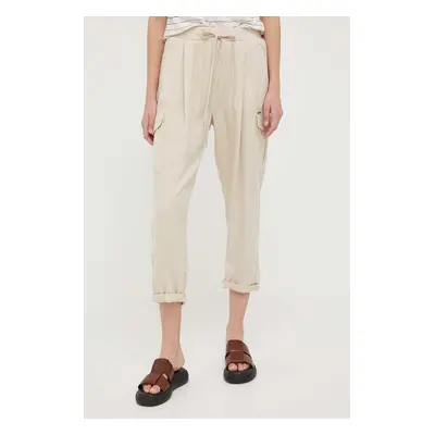 Kalhoty Pepe Jeans JYNX dámské, béžová barva, kapsáče, medium waist