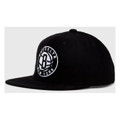 Bavlněná baseballová čepice Mitchell&Ness BROOKLYN NETS černá barva, s aplikací