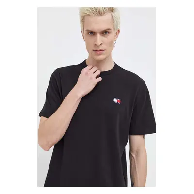 Bavlněné tričko Tommy Jeans černá barva, s aplikací, DM0DM17995