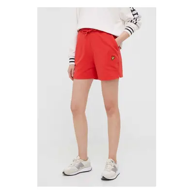 Bavlněné šortky Lyle & Scott červená barva, hladké, high waist