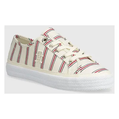 Tenisky Tommy Hilfiger VULC CANVAS SNEAKER SHIRTING dámské, béžová barva, FW0FW07672