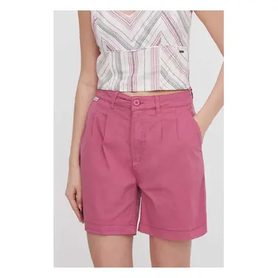 Kraťasy Pepe Jeans VANIA dámské, růžová barva, hladké, high waist, PL801094