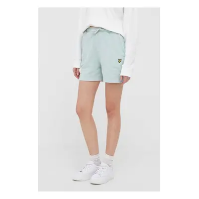 Bavlněné šortky Lyle & Scott tyrkysová barva, hladké, high waist