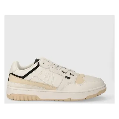 Kožené sneakers boty Tommy Hilfiger TH BASKET STREET LTH béžová barva, FM0FM04874