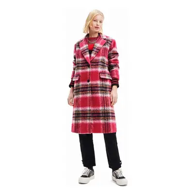 Kabát Desigual 23WWEWAD WOMAN WOVEN OVERCOAT dámský, růžová barva, přechodný, dvouřadový