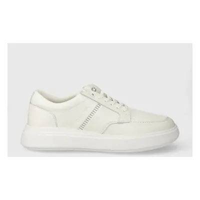 Kožené sneakers boty Calvin Klein LOW TOP LACE UP TAILOR bílá barva, HM0HM01379