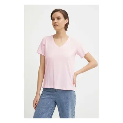 Bavlněné tričko Pepe Jeans LORETTE V NECK růžová barva, PL505826