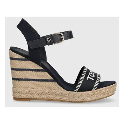 Sandály Tommy Hilfiger SEASONAL WEBBING WEDGE dámské, tmavomodrá barva, na platformě, FW0FW07088