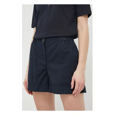 Bavlněné šortky Tommy Hilfiger tmavomodrá barva, hladké, high waist