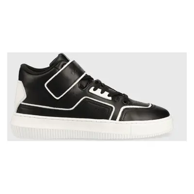 Kožené sneakers boty Calvin Klein Jeans Chunky Cupsole Laceup Mid černá barva