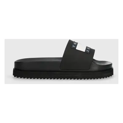 Pantofle Tommy Jeans TJW ELEVATED FLATFORM SLIDE dámské, černá barva, na platformě, EN0EN02451