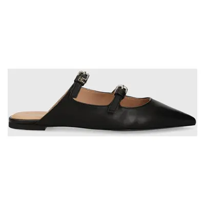 Kožené pantofle Tommy Hilfiger TH POINTY LEATHER MULE dámské, černá barva, FW0FW07722