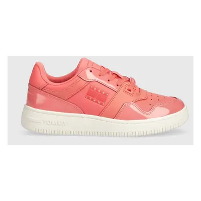 Kožené sneakers boty Tommy Jeans TJW RETRO BASKET GLOSSY oranžová barva, EN0EN02206