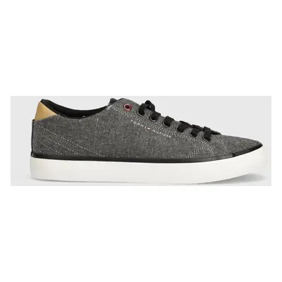 Tenisky Tommy Hilfiger TH HI VULC LOW CHAMBRAY pánské, černá barva, FM0FM04945