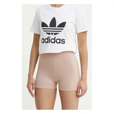 Kraťasy adidas Originals HF9202 dámské, hnědá barva, hladké, high waist