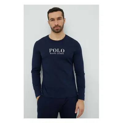 Bavlněná košile s dlouhým rukávem Polo Ralph Lauren tmavomodrá barva, s potiskem