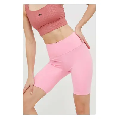 Tréninkové šortky adidas Performance Optime dámské, růžová barva, hladké, high waist